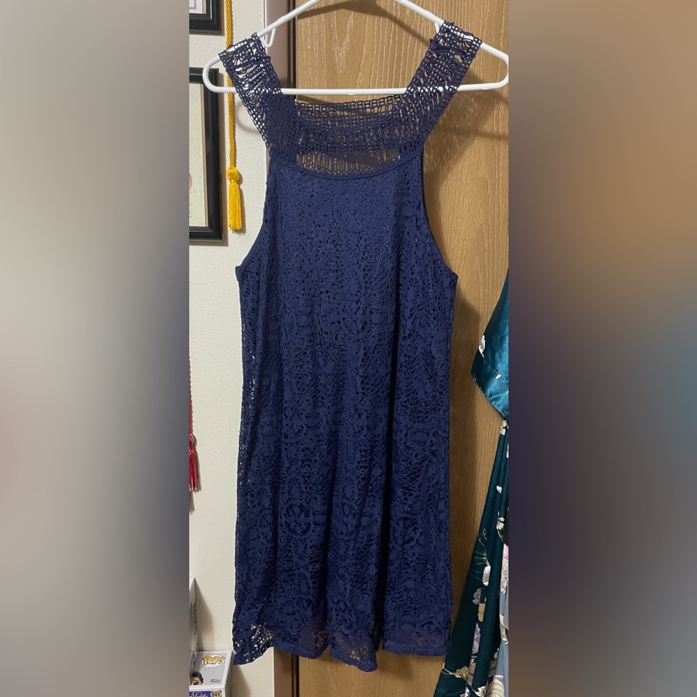 Navy Embroidered Mini Dress